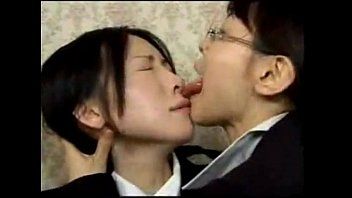 Oriental lesbo wild tongue kiss